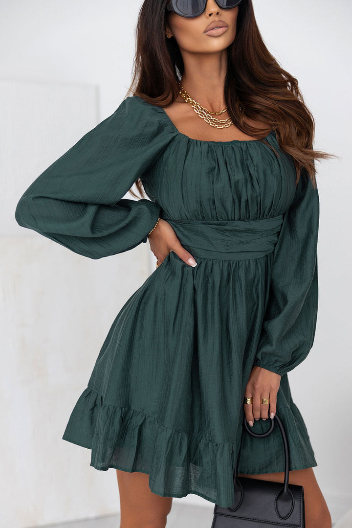The802Gypsy  Dresses TRAVELING GYPSY-Square Neck Puff Sleeve Mini Dress