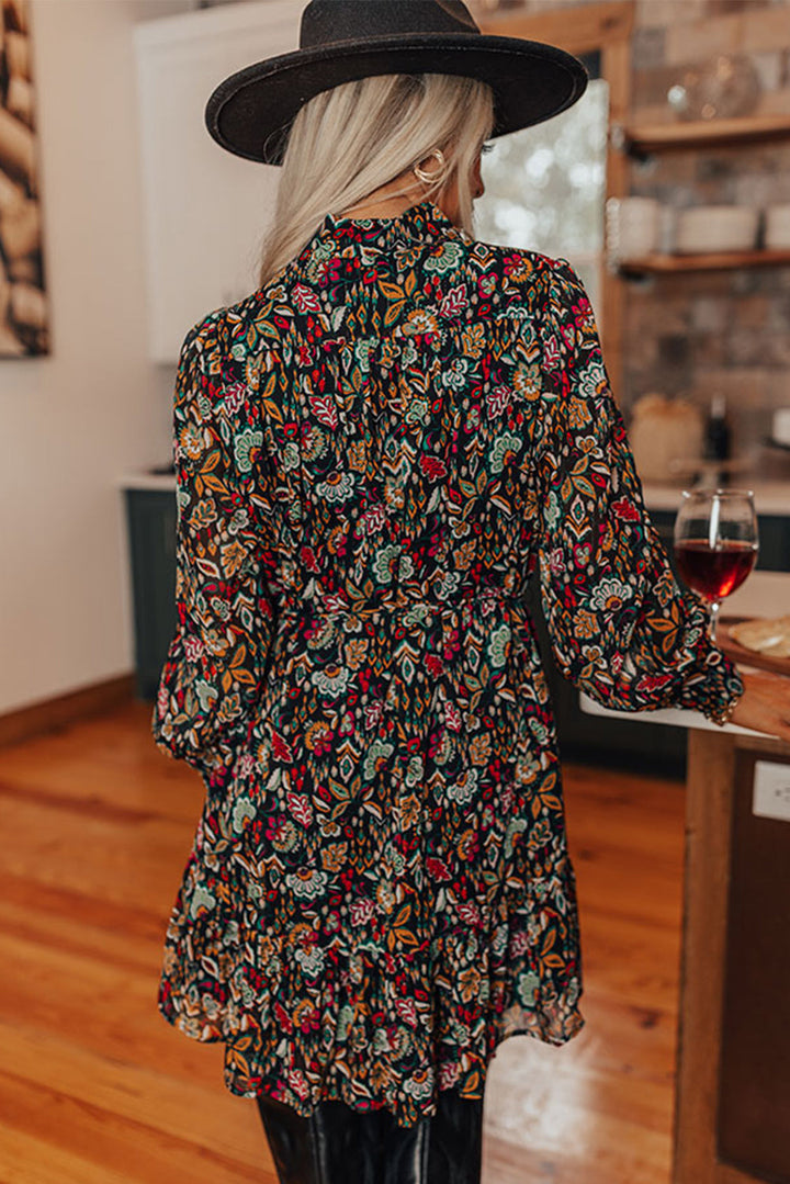 The802Gypsy  Dresses TRAVELING GYPSY-Tie Waist Short Floral Shirt Dress