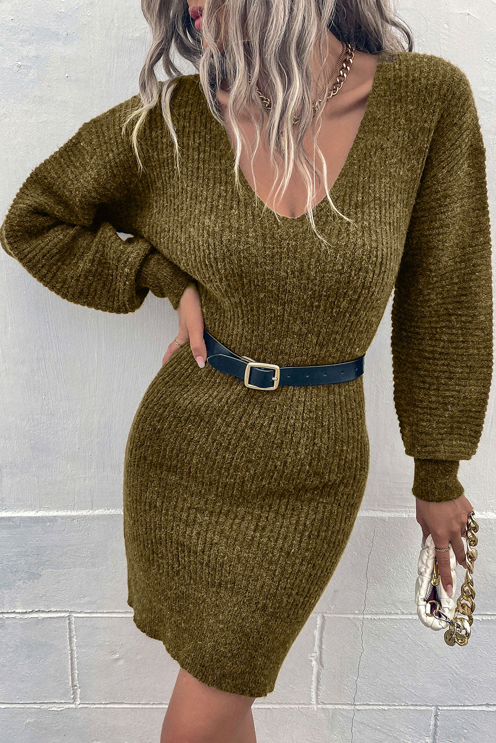 The802Gypsy  Dresses TRAVELING GYPSY-V Neck Bodycon Sweater Dress