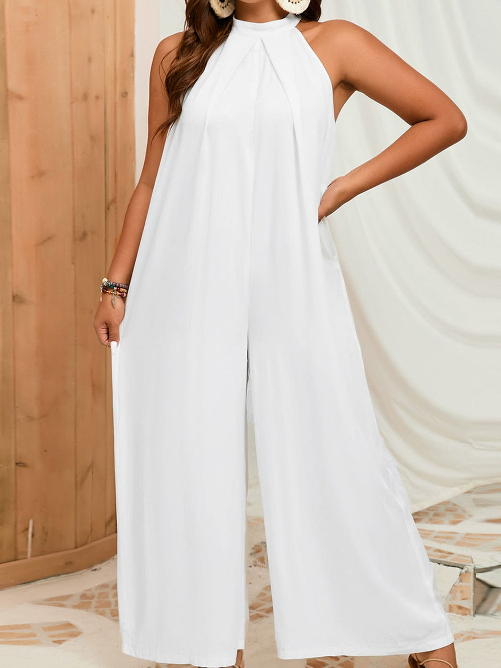 The802Gypsy Dresses White / 0XL GYPSY- Sleeveless Halter Neck Wide Leg Jumpsuit