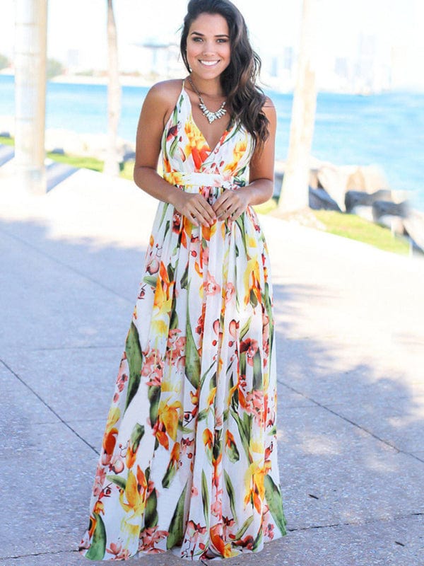 The802Gypsy Dresses White / S GYPSY GIRL-Printed Maxi Style Beach Dress