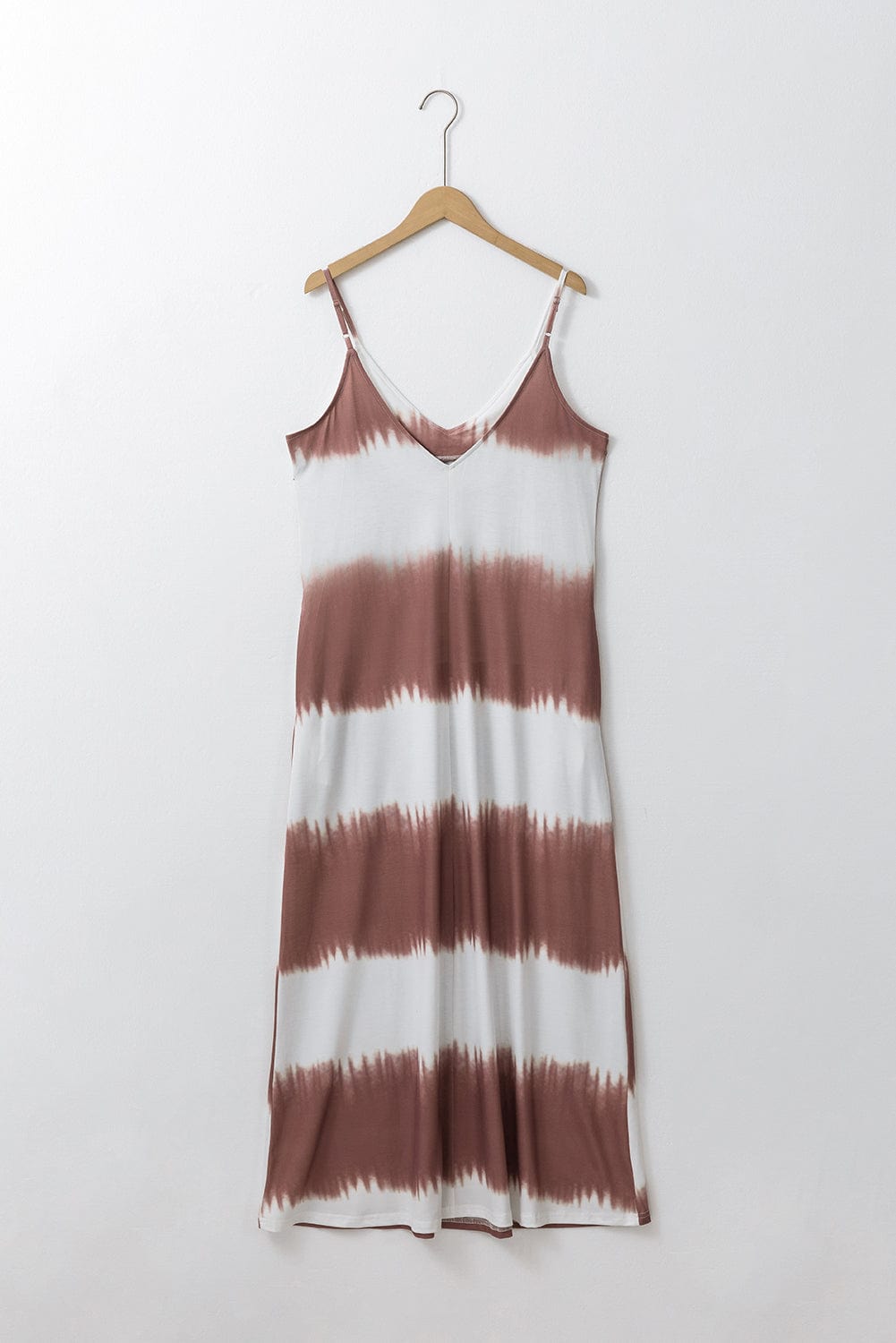 The802Gypsy  Dresses White Stripe Striped Tie Dye Spaghetti Strap Maxi Dress