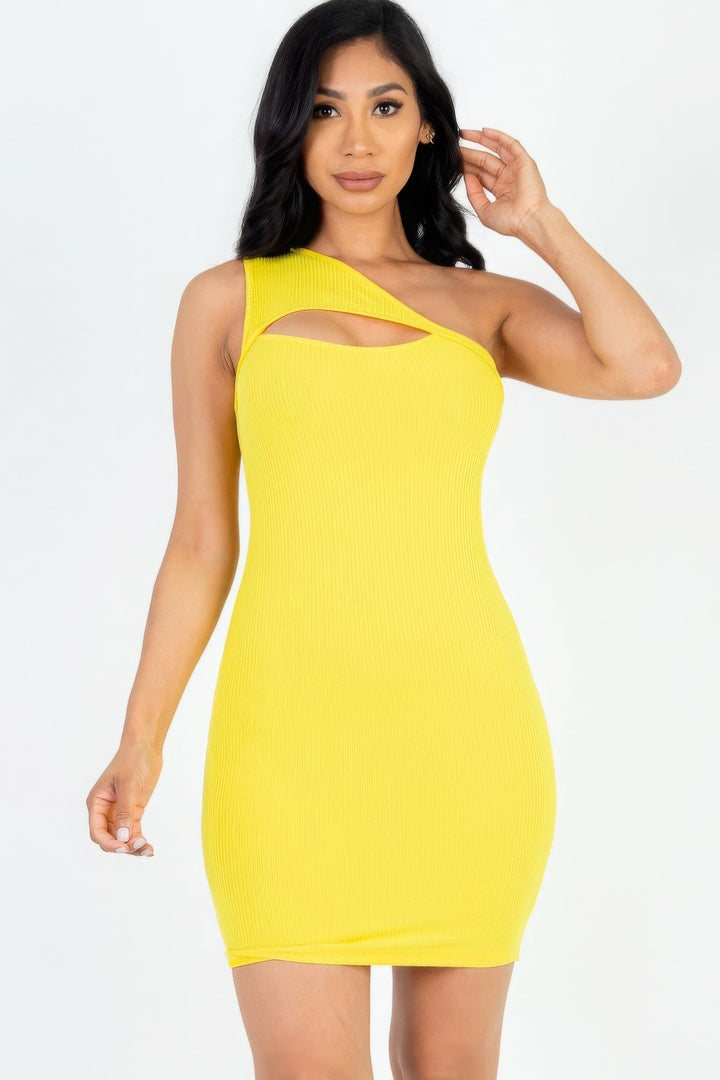 The802Gypsy  Dresses Yellow / S ❤GYPSY LOVE-One Shoulder Cutout Front Mini Bodycon Dress