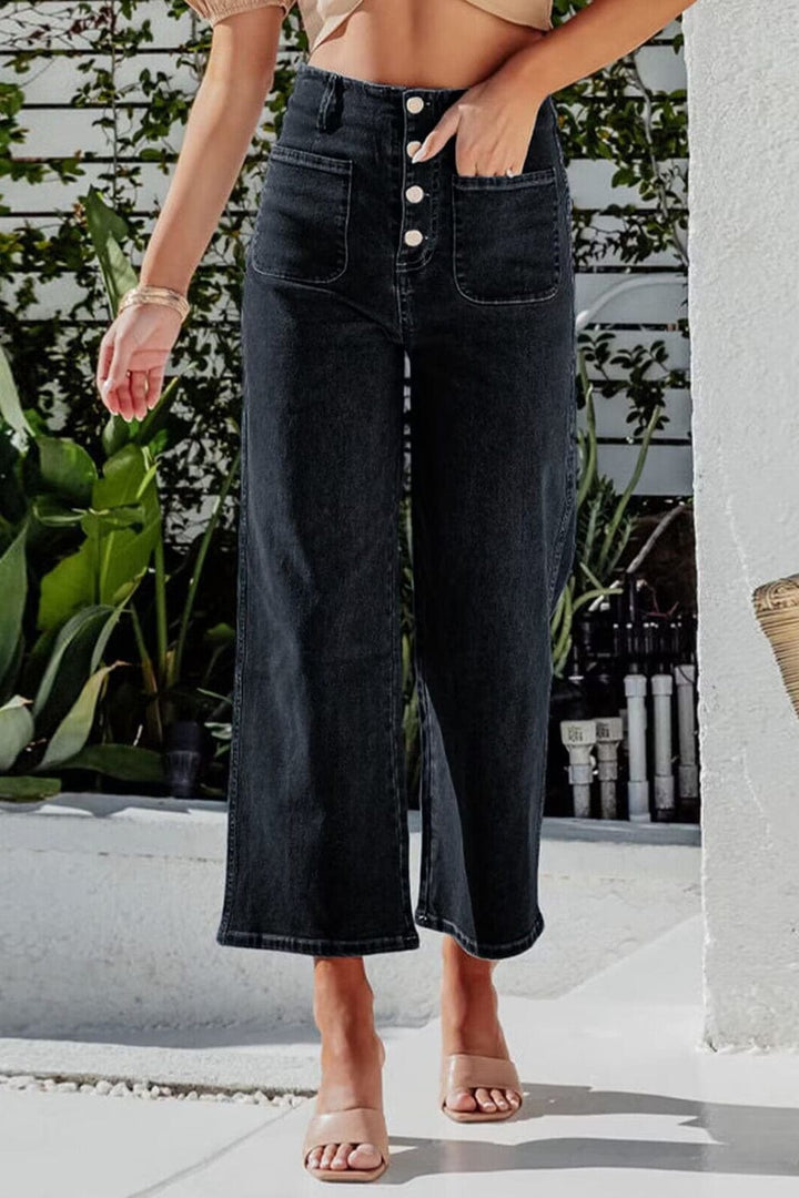 The802Gypsy-GYPSY Bottoms/Jeans Black / S GYPSY-Button Fly Cropped Wide Leg Jeans