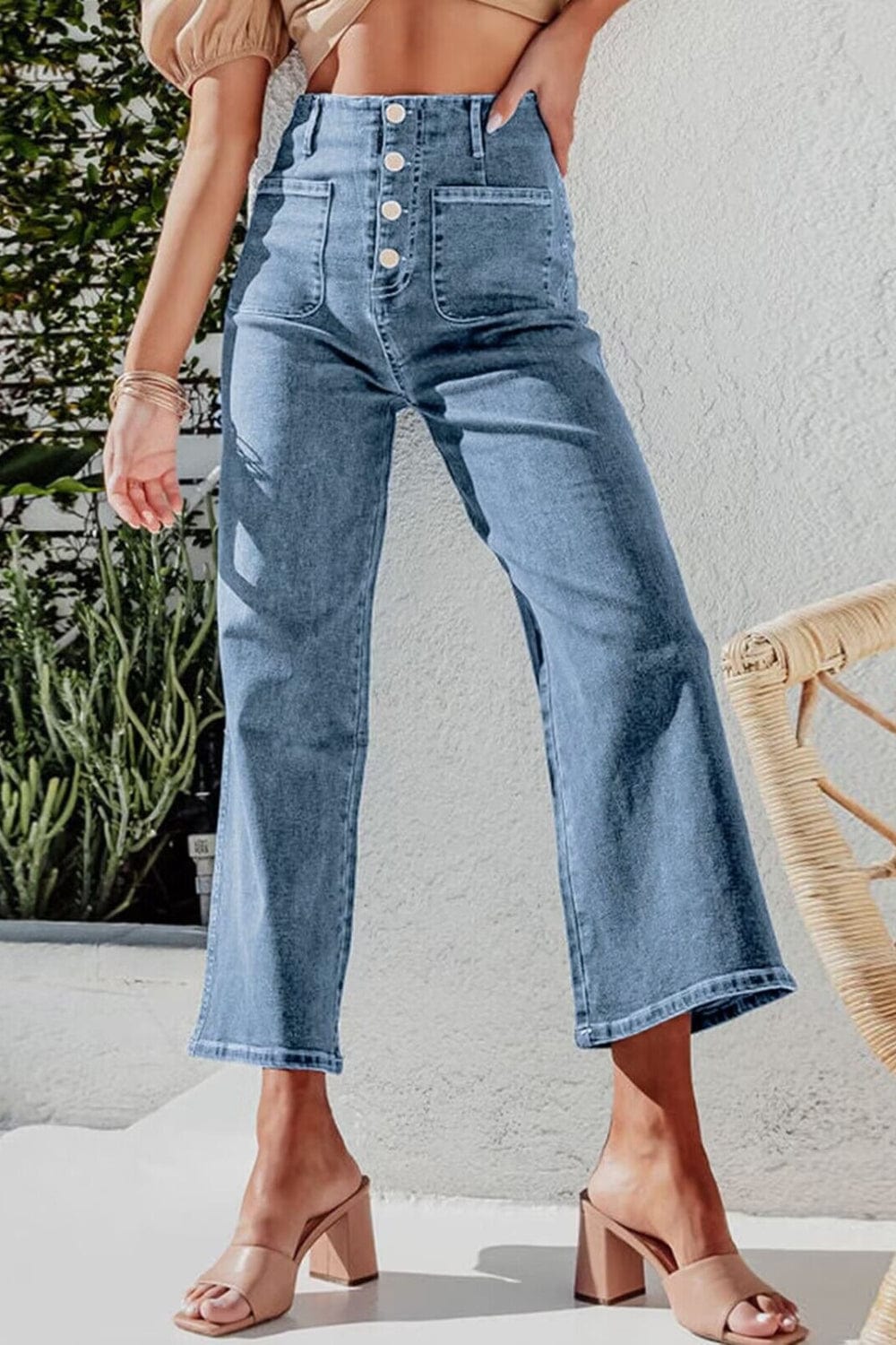 The802Gypsy-GYPSY Bottoms/Jeans GYPSY-Button Fly Cropped Wide Leg Jeans