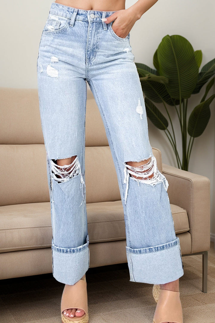 The802Gypsy-GYPSY Bottoms/Jeans Light Denim / 4 GYPSY - Distressed High Waist Jeans with Pockets