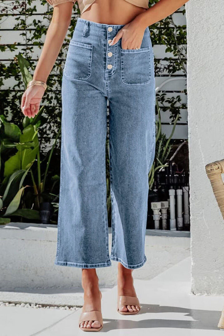 The802Gypsy-GYPSY Bottoms/Jeans Light Denim / S GYPSY-Button Fly Cropped Wide Leg Jeans