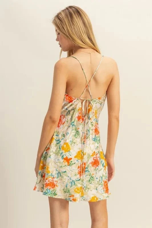 The802Gypsy-GypsyUSA Dress/floral ❤️GYPSY - Floral Cowl Neck Flirty Satin Mini Dress by HYFVE