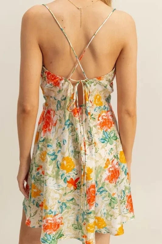 The802Gypsy-GypsyUSA Dress/floral ❤️GYPSY - Floral Cowl Neck Flirty Satin Mini Dress by HYFVE