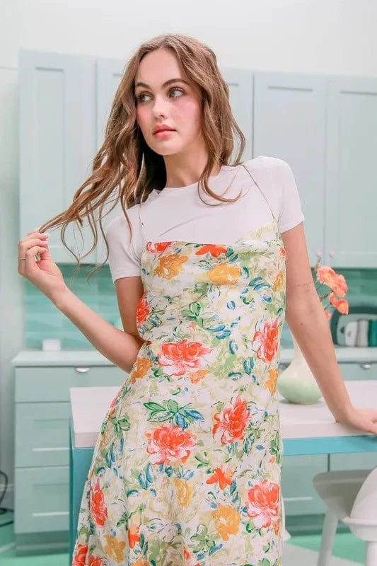 The802Gypsy-GypsyUSA Dress/floral ❤️GYPSY - Floral Cowl Neck Flirty Satin Mini Dress by HYFVE