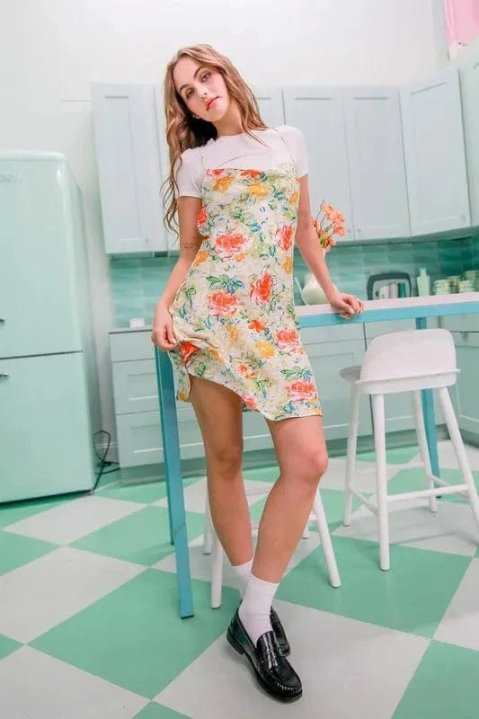 The802Gypsy-GypsyUSA Dress/floral ❤️GYPSY - Floral Cowl Neck Flirty Satin Mini Dress by HYFVE