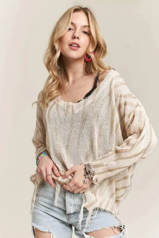 The802Gypsy-GypsyUSA Sweaters & Cardigans/Sweater ❤️GYPSY - Frayed Zebra Knit Top By ADORA