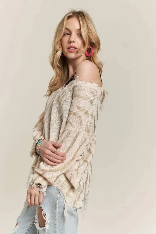 The802Gypsy-GypsyUSA Sweaters & Cardigans/Sweater ❤️GYPSY - Frayed Zebra Knit Top By ADORA