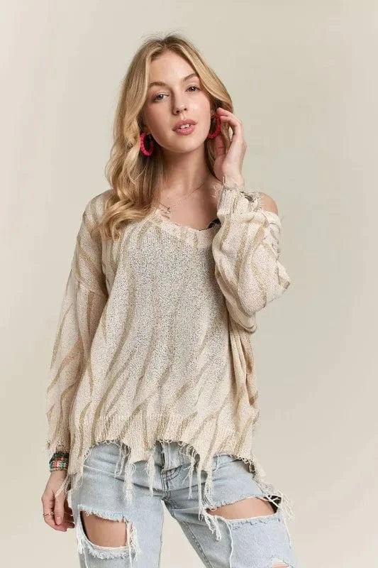 The802Gypsy-GypsyUSA Sweaters & Cardigans/Sweater ❤️GYPSY - Frayed Zebra Knit Top By ADORA