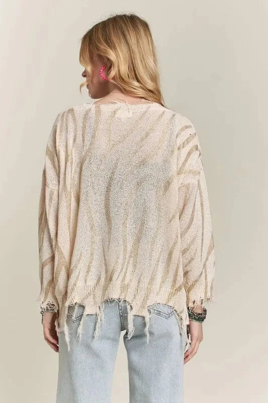 The802Gypsy-GypsyUSA Sweaters & Cardigans/Sweater ❤️GYPSY - Frayed Zebra Knit Top By ADORA