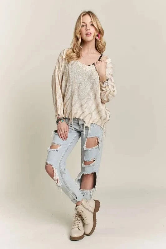 The802Gypsy-GypsyUSA Sweaters & Cardigans/Sweater ❤️GYPSY - Frayed Zebra Knit Top By ADORA