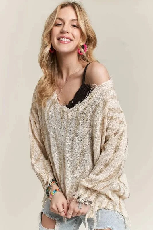 The802Gypsy-GypsyUSA Sweaters & Cardigans/Sweater ❤️GYPSY - Frayed Zebra Knit Top By ADORA