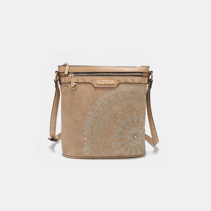 the802gypsy Handbags, Wallets & Cases Beige / One Size ❤️GYPSY-Nicole Lee USA-Metallic Stitching Embroidery Inlaid Rhinestone Crossbody Bag