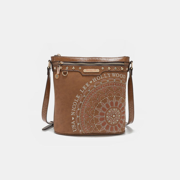 the802gypsy Handbags, Wallets & Cases Brown / One Size ❤️GYPSY-Nicole Lee USA-Metallic Stitching Embroidery Inlaid Rhinestone Crossbody Bag