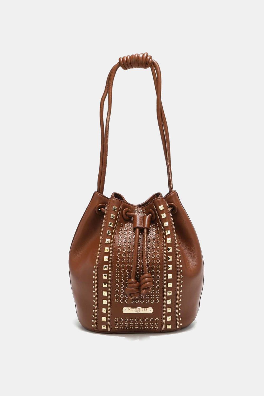 The802Gypsy Handbags, Wallets & Cases Brown / One Size GYPSY-Nicole Lee USA-Studded Bucket Bag