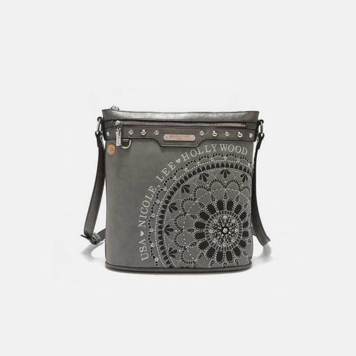 the802gypsy Handbags, Wallets & Cases Gray / One Size ❤️GYPSY-Nicole Lee USA-Metallic Stitching Embroidery Inlaid Rhinestone Crossbody Bag