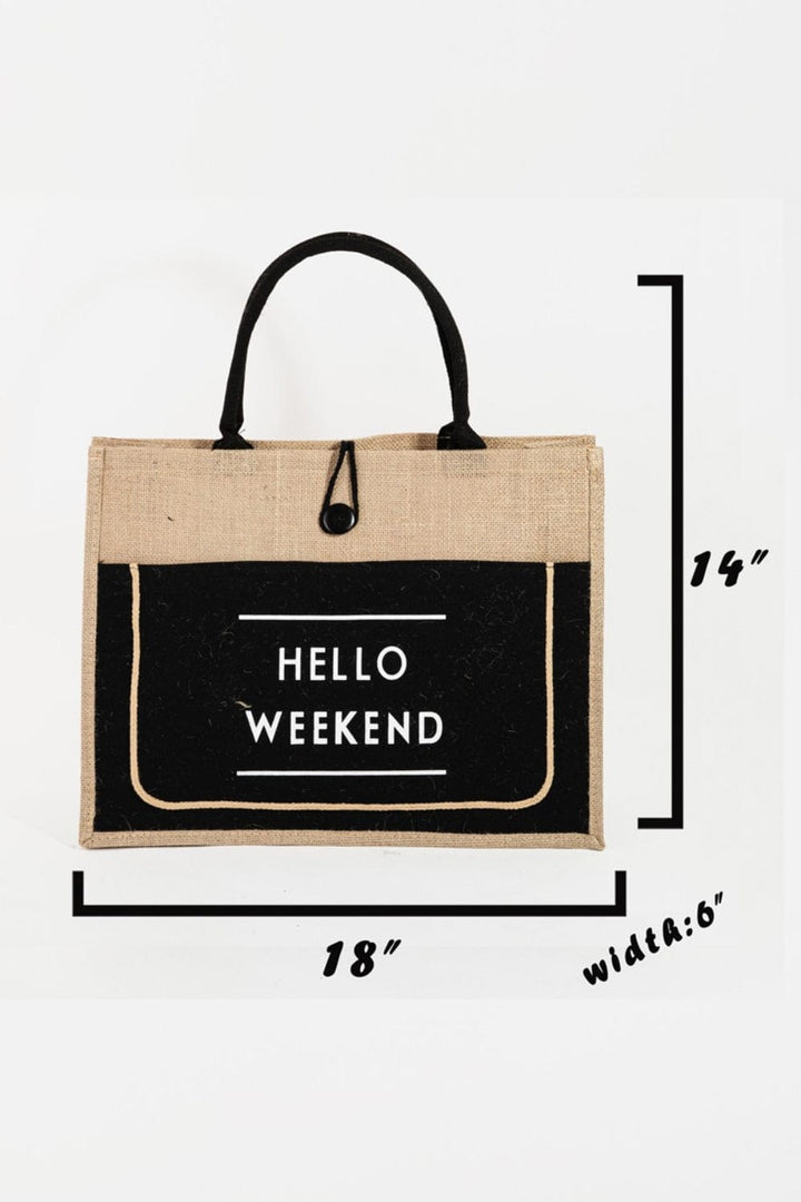 The802Gypsy Handbags, Wallets & Cases ❤️GYPSY-Fame-Hello Weekend Burlap Tote Bag