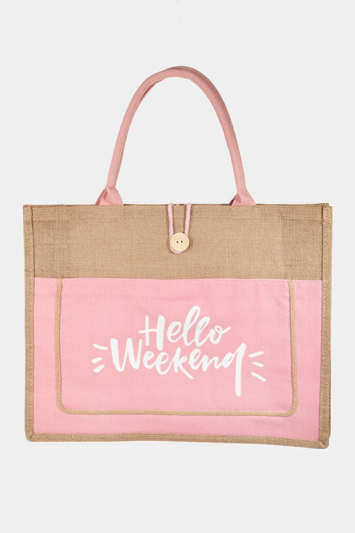 The802Gypsy Handbags, Wallets & Cases Pink / One Size ❤️GYPSY-Fame-Hello Weekend Burlap Tote Bag