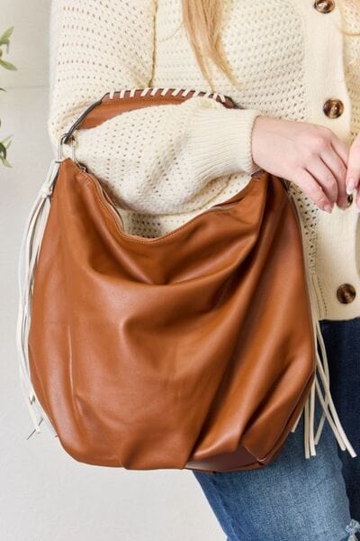 The802Gypsy Handbags, Wallets & Cases TAN / One Size GYPSY-SHOMICO-Fringe Detail Contrast Handbag