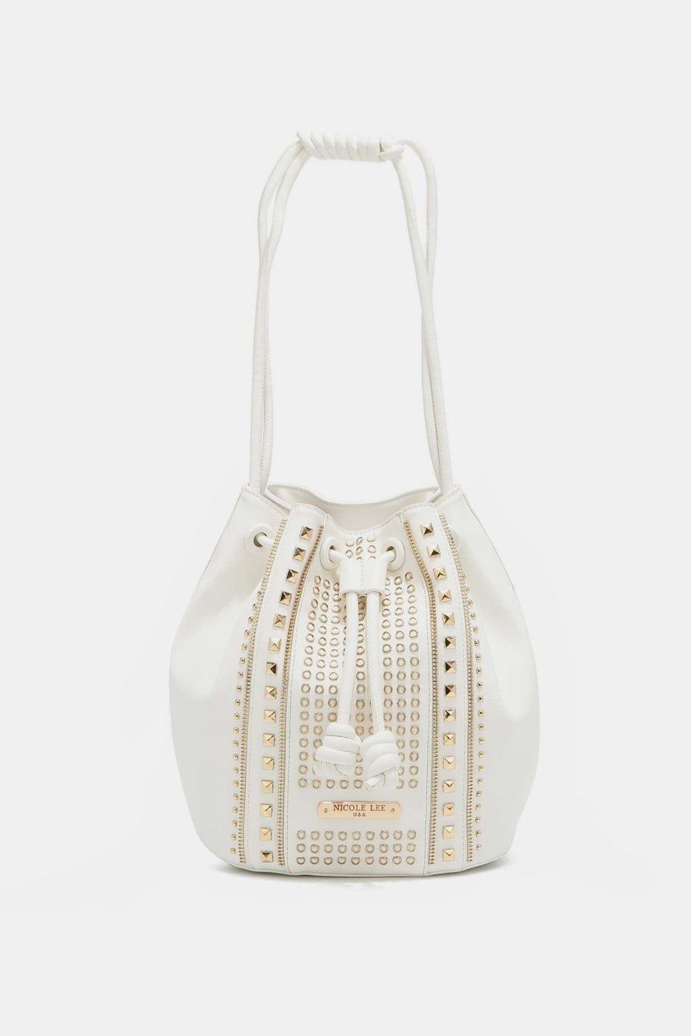 The802Gypsy Handbags, Wallets & Cases White / One Size GYPSY-Nicole Lee USA-Studded Bucket Bag