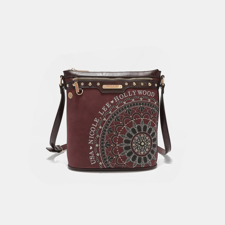 the802gypsy Handbags, Wallets & Cases Wine / One Size ❤️GYPSY-Nicole Lee USA-Metallic Stitching Embroidery Inlaid Rhinestone Crossbody Bag