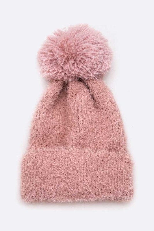 The802Gypsy hats Blush Pink / O/S ❤️GYPSY FOX-Artini-Mohair Faux Fur Pom Soft Hat