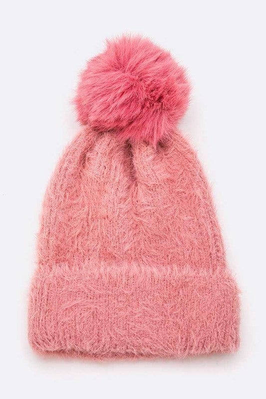 The802Gypsy hats Coral / O/S ❤️GYPSY FOX-Artini-Mohair Faux Fur Pom Soft Hat