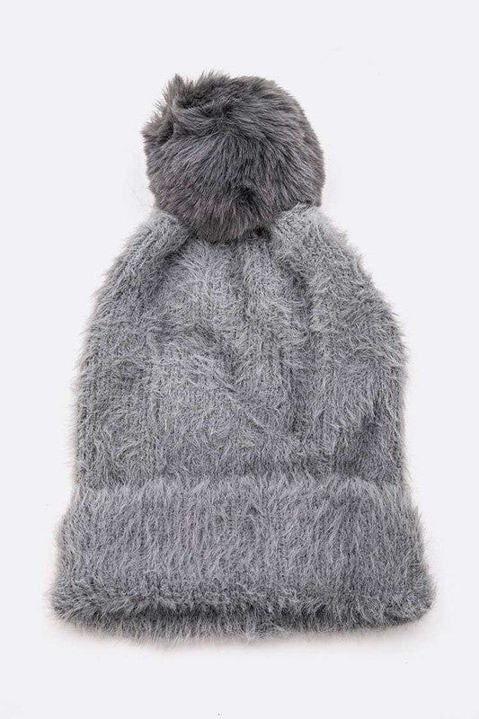 The802Gypsy hats Dark Grey / O/S ❤️GYPSY FOX-Artini-Mohair Faux Fur Pom Soft Hat