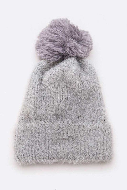 The802Gypsy hats Light Grey / O/S ❤️GYPSY FOX-Artini-Mohair Faux Fur Pom Soft Hat