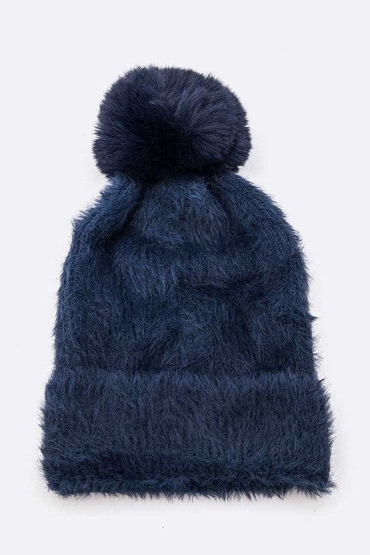 The802Gypsy hats Navy Blue / O/S ❤️GYPSY FOX-Artini-Mohair Faux Fur Pom Soft Hat