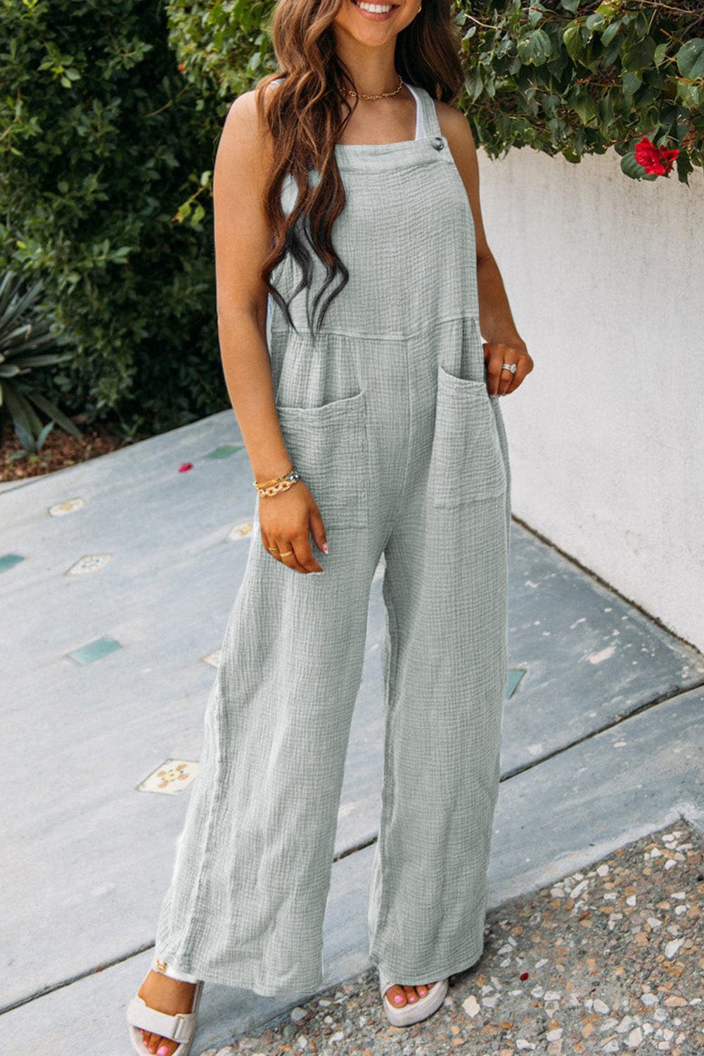 The802Gypsy  jumpsuits and rompers Gray / S / 100%Cotton TRAVELING GYPSY- Wide Leg Overall with Pockets