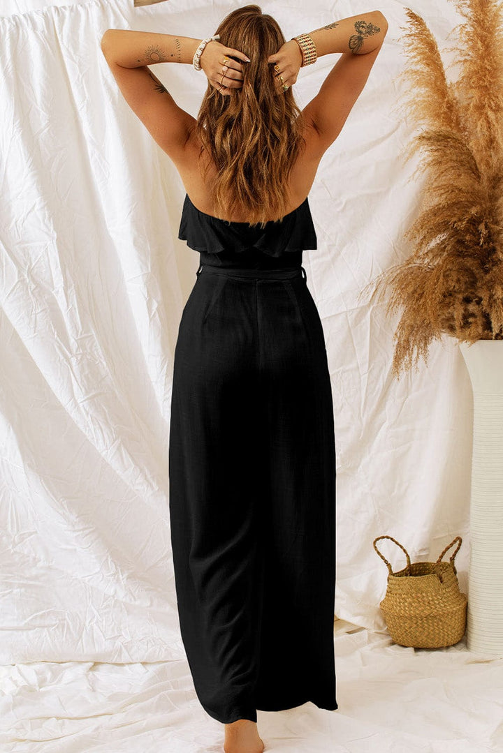 The802Gypsy jumpsuits and rompers GYPSY-Tie-Waist Strapless Wide Leg Jumpsuit