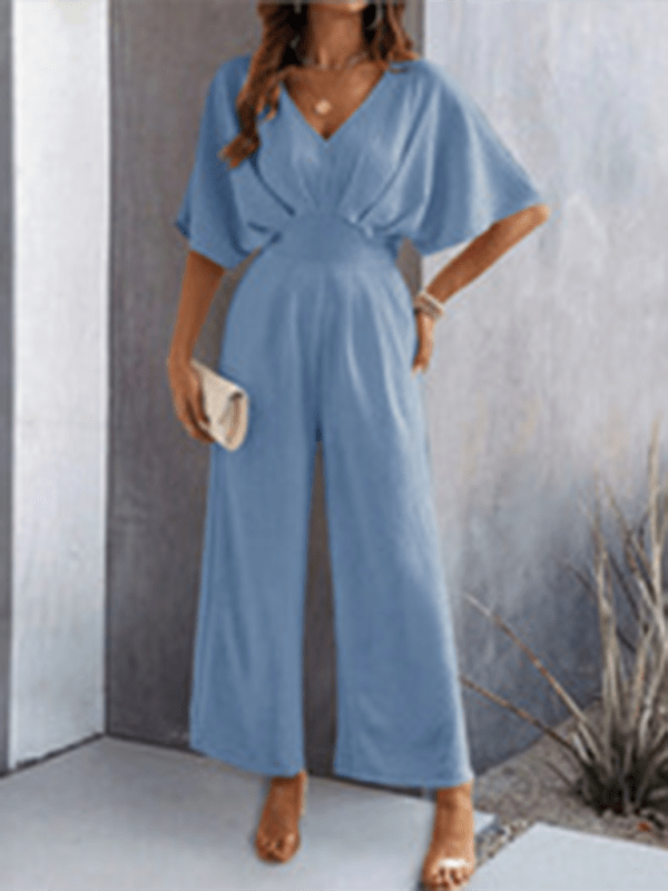 The802Gypsy Jumpsuits & Rompers Blue / S GYPSY GIRL-Short-Sleeved  Wide-Leg Jumpsuit