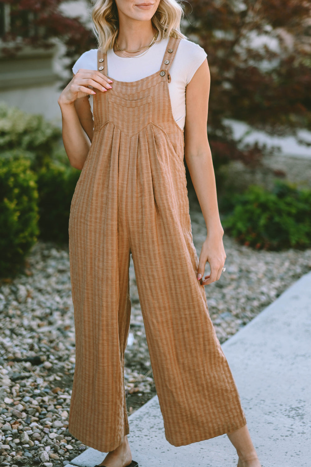 The802Gypsy  Jumpsuits & Rompers Brown / S / 50%Viscose+50%Cotton TRAVELING GYPSY-Wide Leg Pocketed Jumpsuit