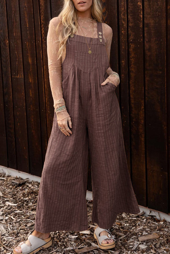 The802Gypsy  Jumpsuits & Rompers Chicory Coffee / S / 50%Viscose+50%Cotton TRAVELING GYPSY-Wide Leg Pocketed Jumpsuit