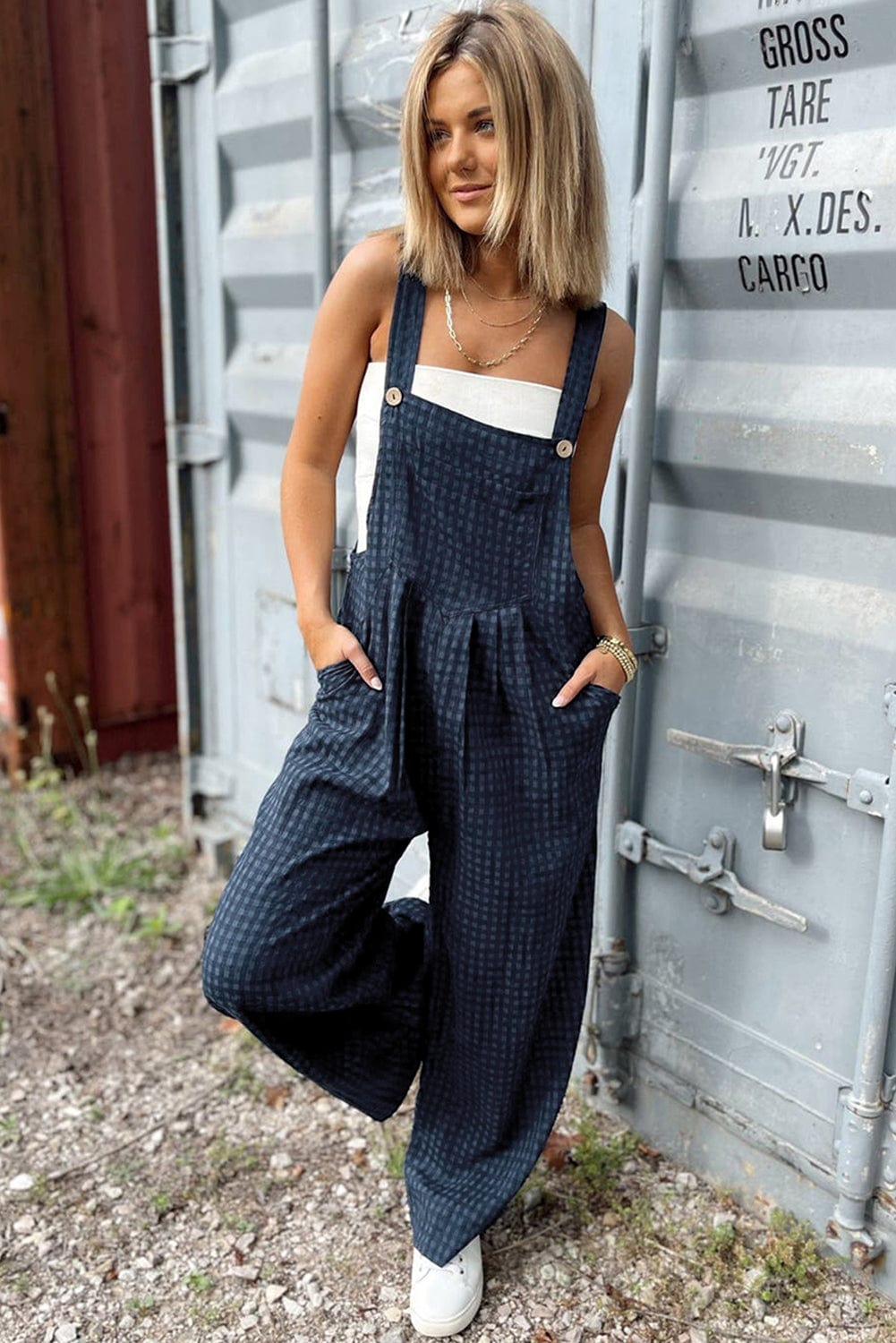 The802Gypsy Jumpsuits & Rompers GYPSY-Plaid Wide Strap Wide Leg Overalls