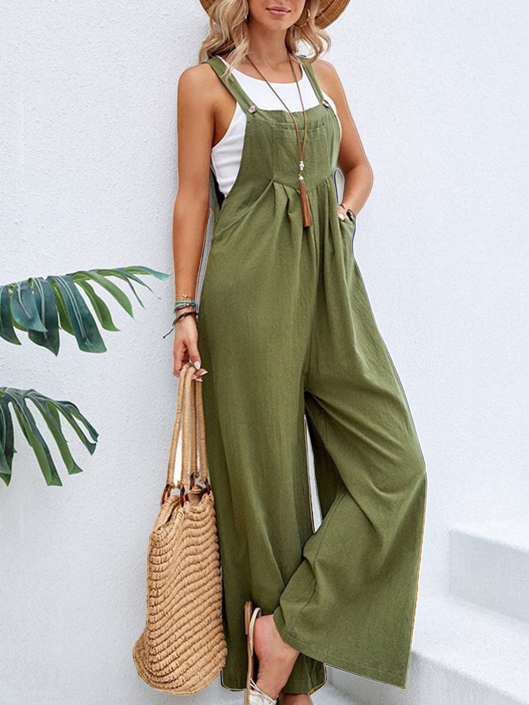 The802Gypsy Jumpsuits & Rompers Moss / S GYPSY-Cozy Pocketed Wide Strap Overalls ⏹️