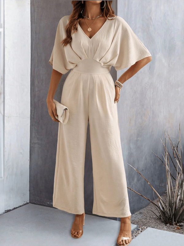 The802Gypsy Jumpsuits & Rompers Pea green grey / S GYPSY GIRL-Short-Sleeved  Wide-Leg Jumpsuit