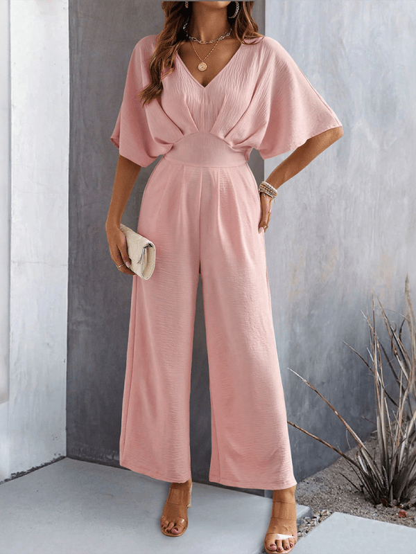 The802Gypsy Jumpsuits & Rompers Pink / S GYPSY GIRL-Short-Sleeved  Wide-Leg Jumpsuit