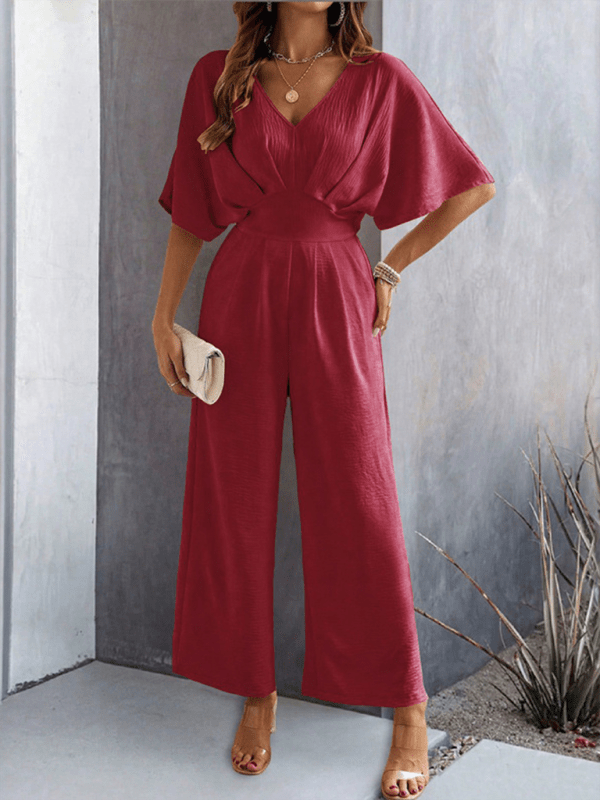 The802Gypsy Jumpsuits & Rompers Red / S GYPSY GIRL-Short-Sleeved  Wide-Leg Jumpsuit