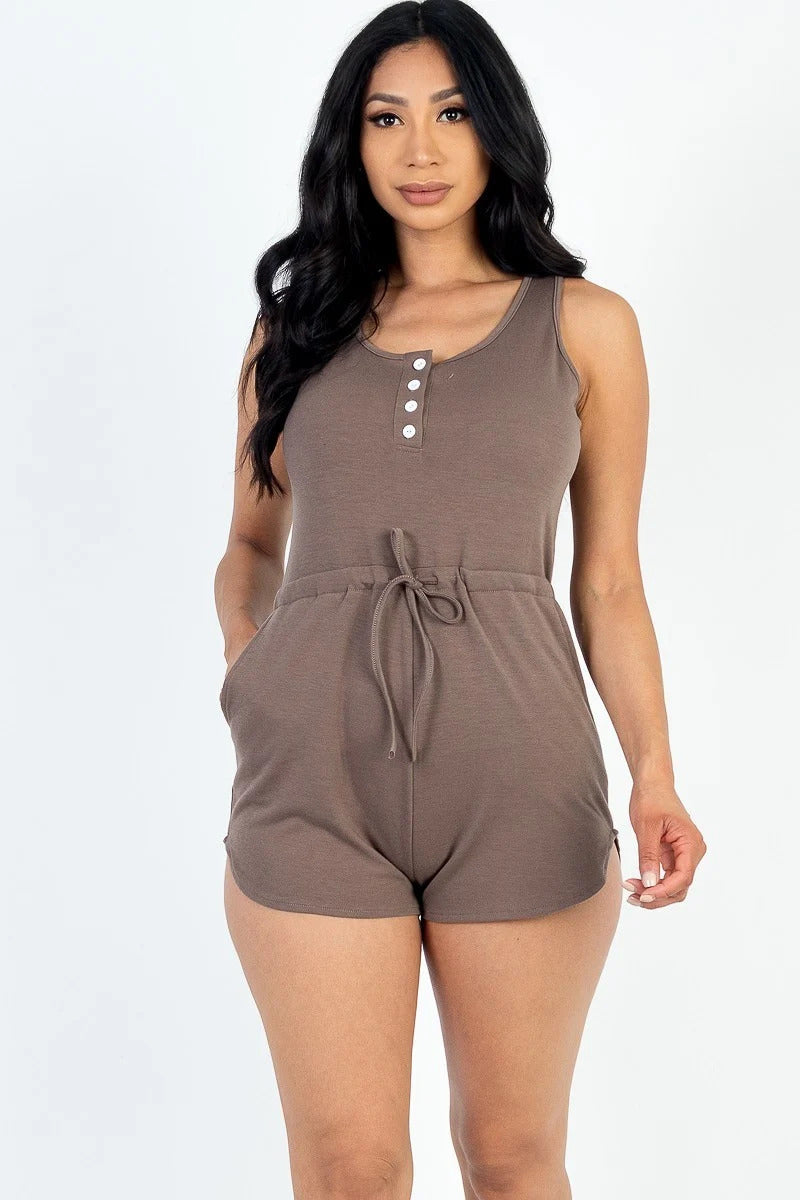 The802Gypsy  Jumpsuits & Rompers Taupe / S ❤GYPSY LOVE-Sleeveless Drawstring Romper