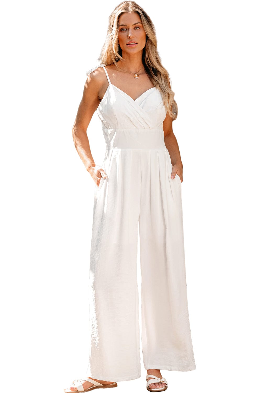 The802Gypsy  Jumpsuits & Rompers TRAVELING GYPSY-Beige Spaghetti Straps Wide Leg Jumpsuit