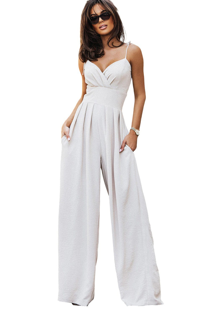 The802Gypsy  Jumpsuits & Rompers TRAVELING GYPSY-Beige Spaghetti Straps Wide Leg Jumpsuit