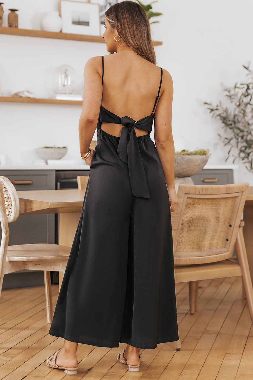 The802Gypsy  Jumpsuits & Rompers TRAVELING GYPSY-Spaghetti Straps Backless Knot Wide-Leg Jumpsuit