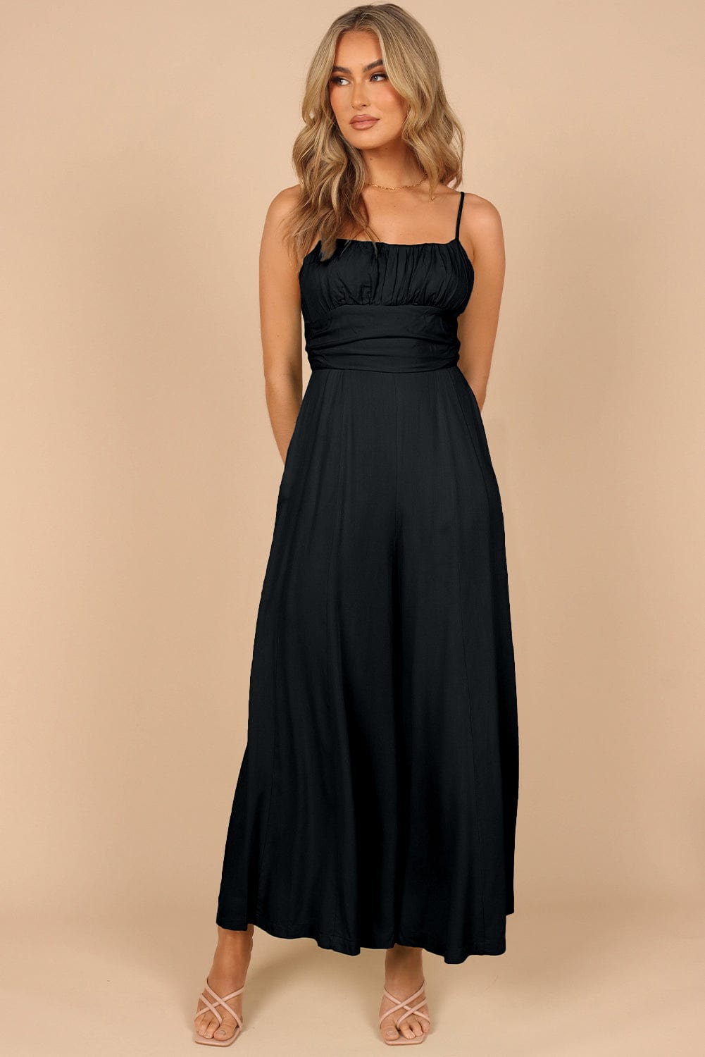 The802Gypsy  Jumpsuits & Rompers TRAVELING GYPSY-Spaghetti Straps Backless Knot Wide-Leg Jumpsuit